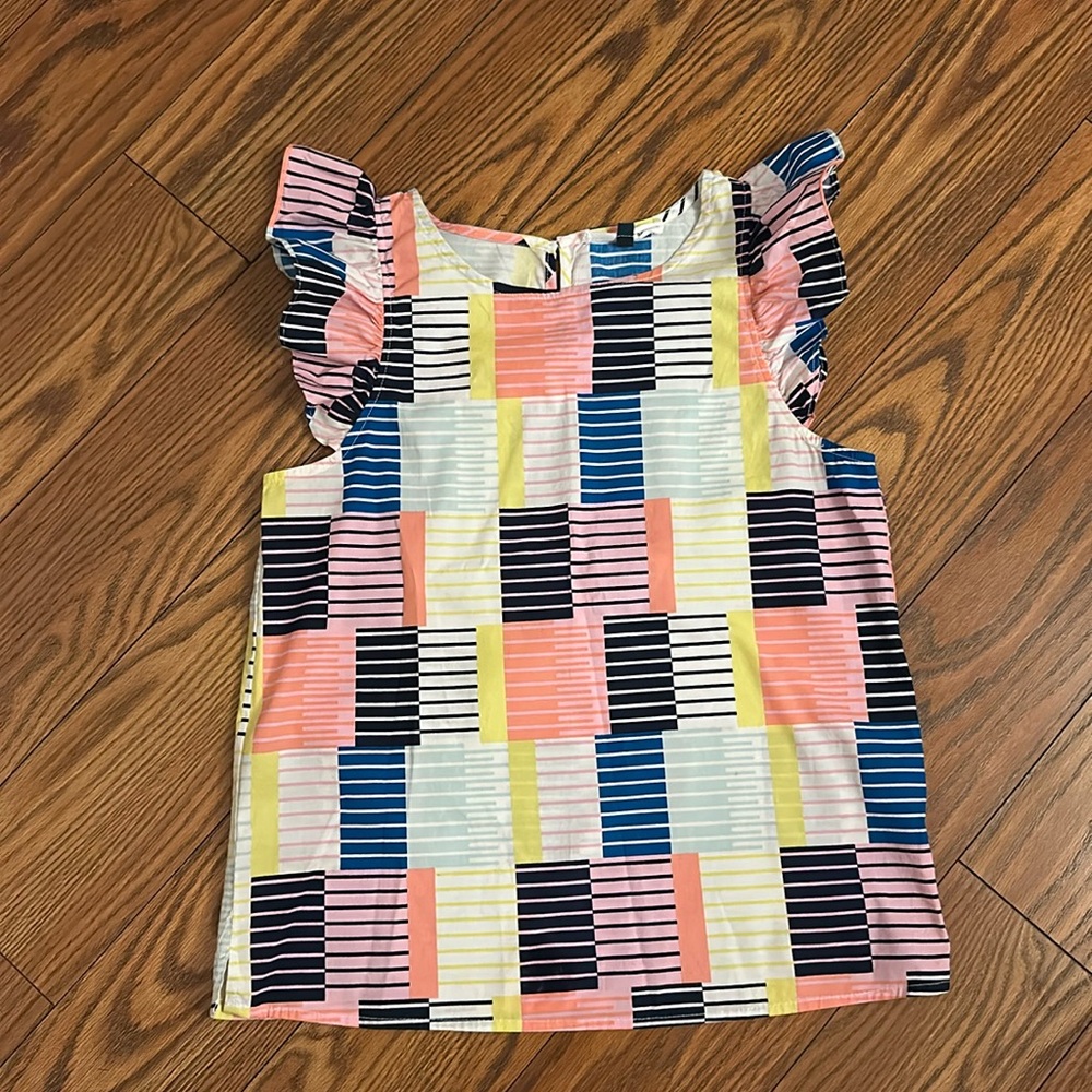 Michelle McDowell Multicolored Ruffle Blouse Striped Color Block Print Small - Picture 2 of 4